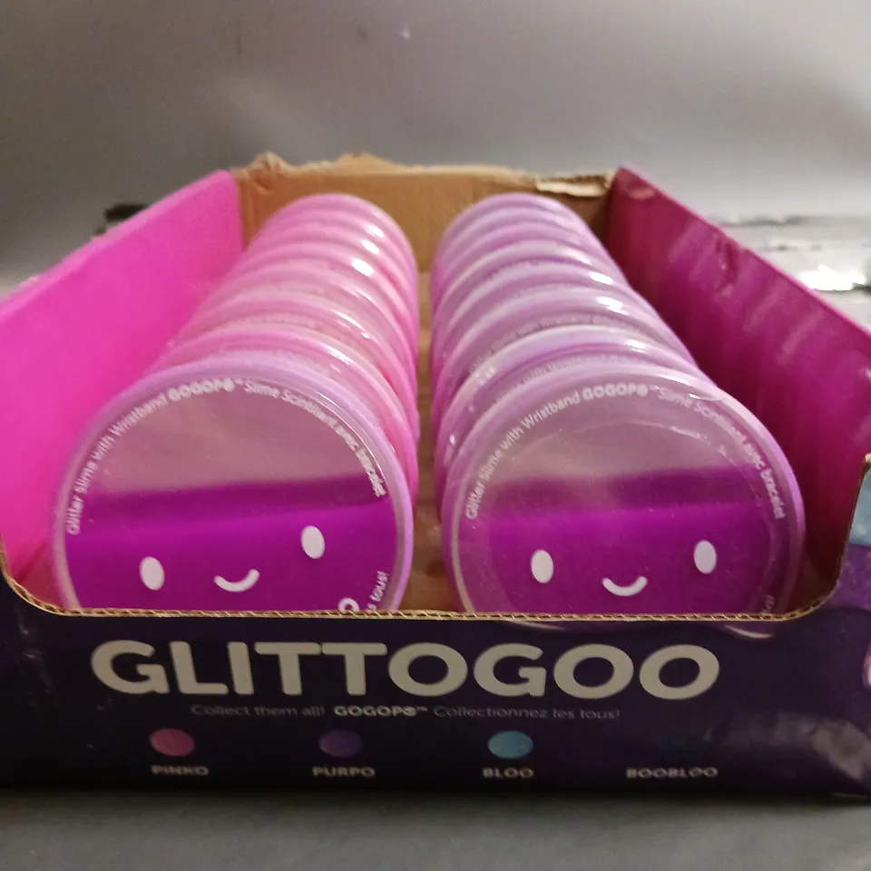 BOX OF APPOXIMATELY 16 GOOBANDS GLITTOGOO SLIME IN VARIOUS COLOURS