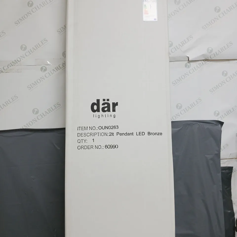 BRAND NEW BOXED DAR OUNDLE 2 LIGHT BRONZE LED PENDANT LIGHT - COLLECTION ONLY 