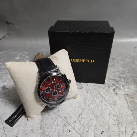 BOXED GLOBENFELD ROMAN CHRONOGRAPH WATCH WITH RED DIAL 