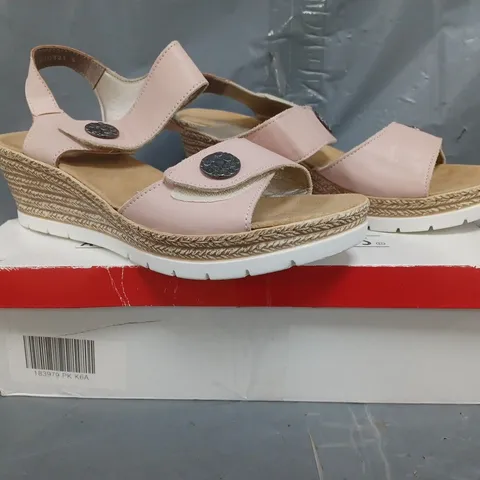 BOXED PAIR OF RIEKER WEDGE SANDALS IN PINK SIZE 6.5