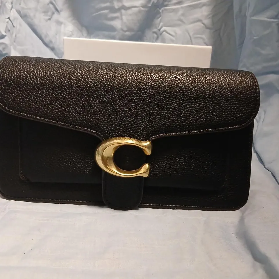 COACH BLACK PEBBLED LEATHER HANDBAG WITH GOLD-TONE C BUCKLE – BOXED