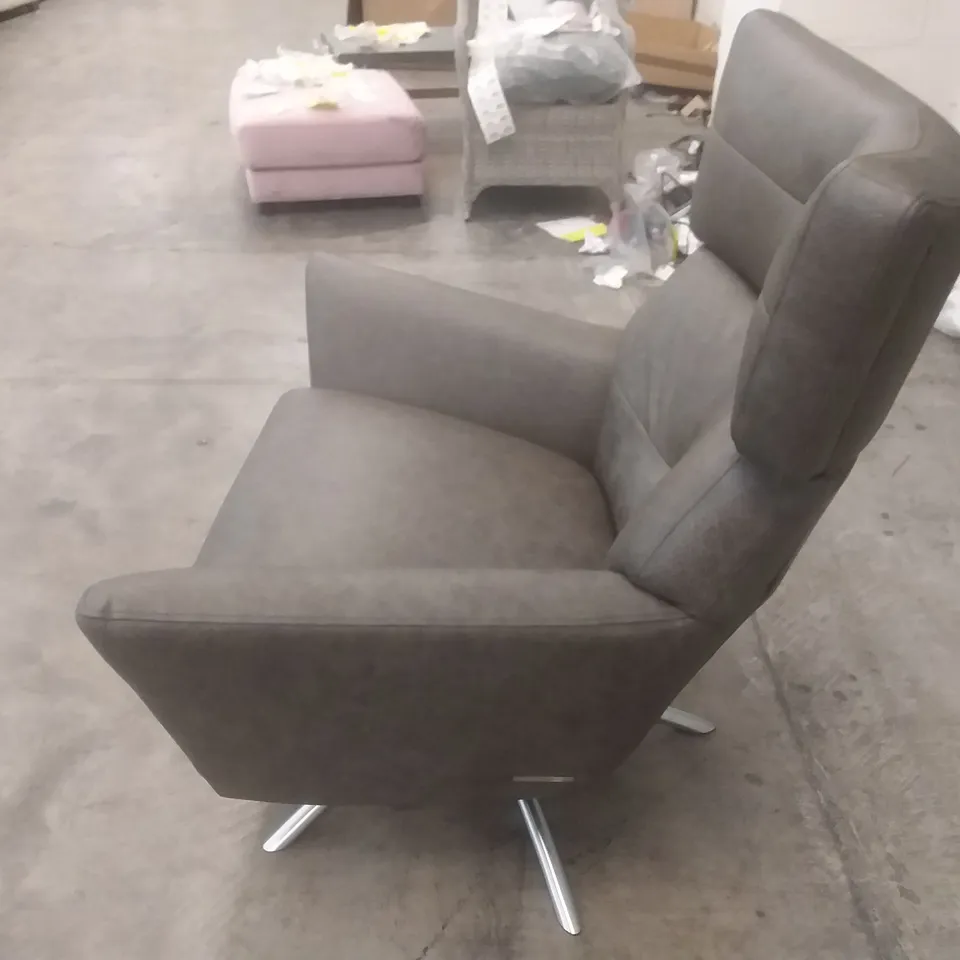 QUALITY BRITISH DESIGNER LOUNGE CO. JACOB SWIVEL CHAIR GREY LEATHER