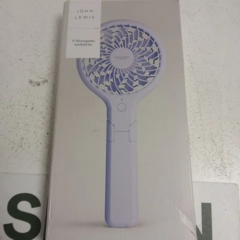 JOHN LEWIS 4" RECHARGEABLE HANDHELD FAN – USB-C, FOLDABLE HANDLE, BOXED