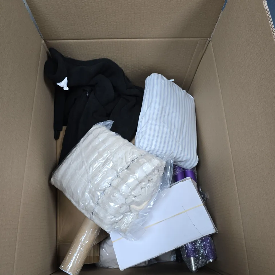 BOX OF APPROXIMATELY 15 ASSORTED HOUSEHOLD ITEMS TO INCLUDE SKY REMOTE CONTROL, MILK FROTHER AND PAPER CUPS