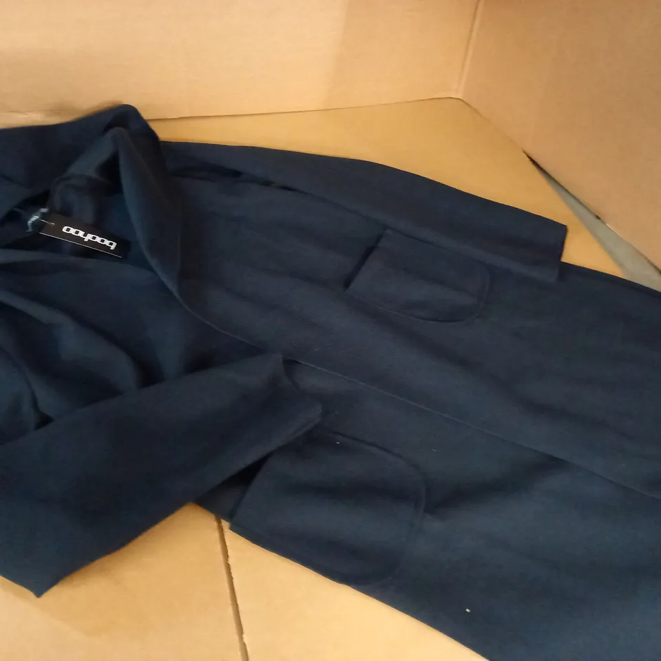 BOOHOO TALL HOODED WOOL LOOK COAT IN NAVY - 10