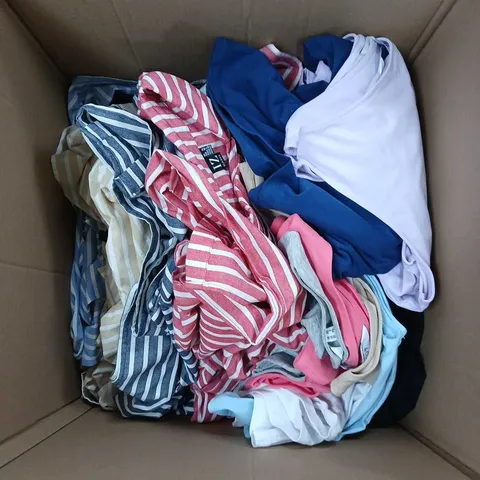 BOX CONTAINING A MIX OF APPROXIMATELY 25 ASSORTED CLOTHING ITEMS