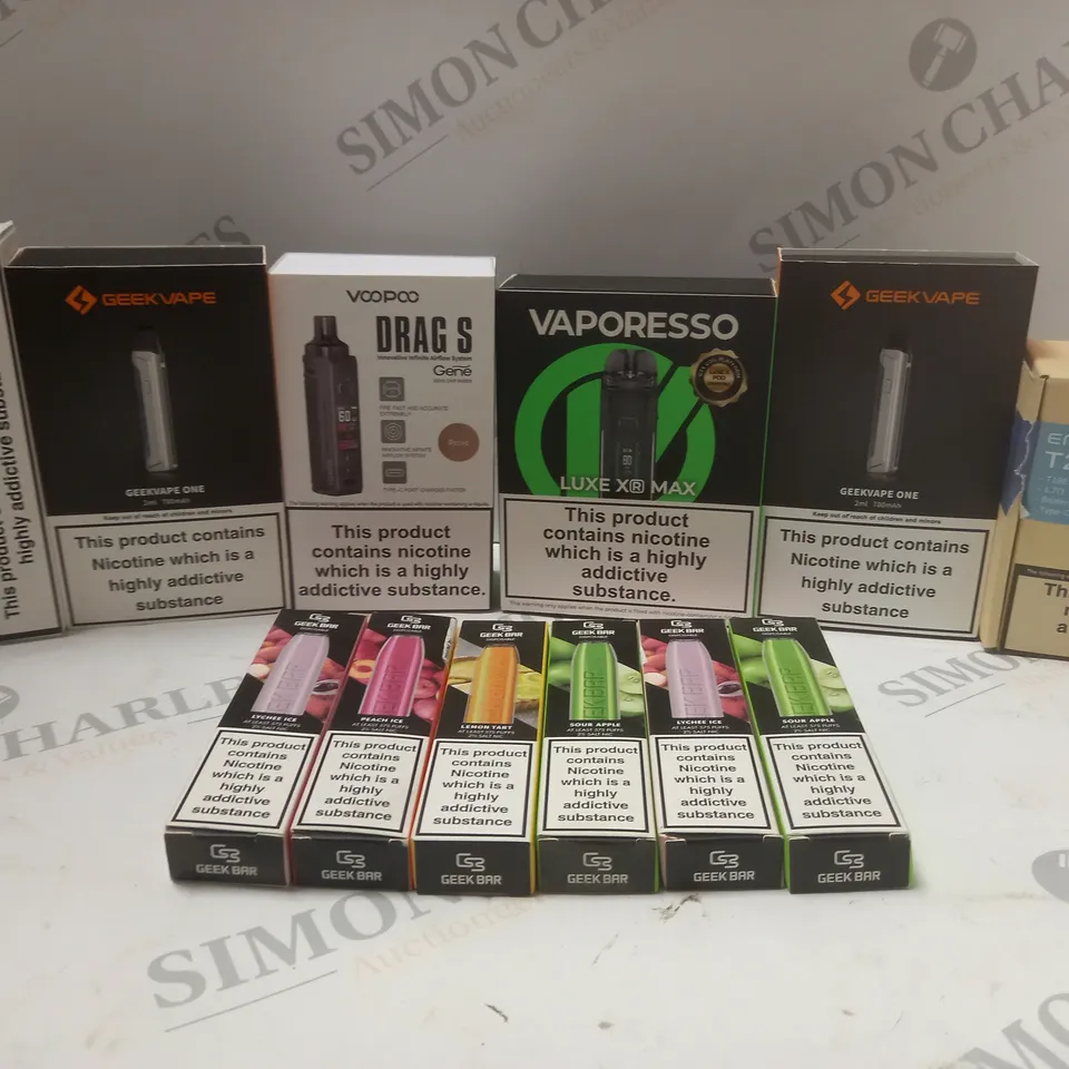 BOX OF APPROX 20 ASSORTED E-CIGARETTES AND DISPOSABLE VAPES	