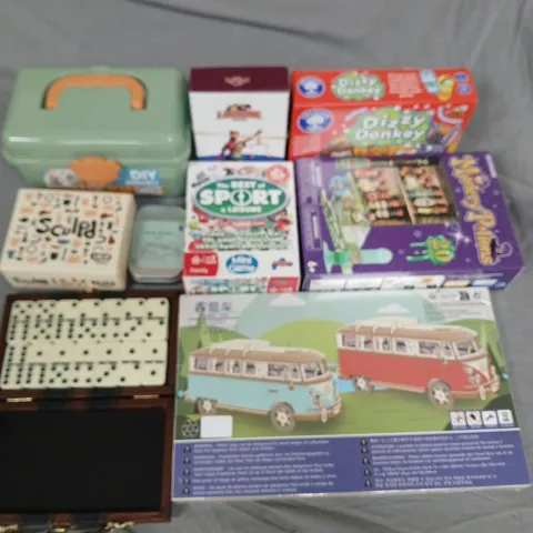 ASSORTED CHILDREN'S BOXED GAMES AND CRAFT KITS: DIZZY DONKEY, SCULPT EARTH TONES, IQ PUZZLE TIN, SPORT & LEISURE, DIY ASSEMBLY TUB