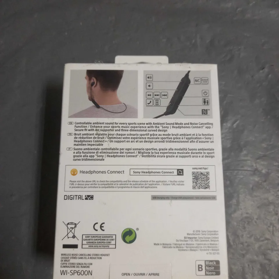SONY SPORTS WIRELESS BLUETOOTH HEADPHONES WI-SP600N
