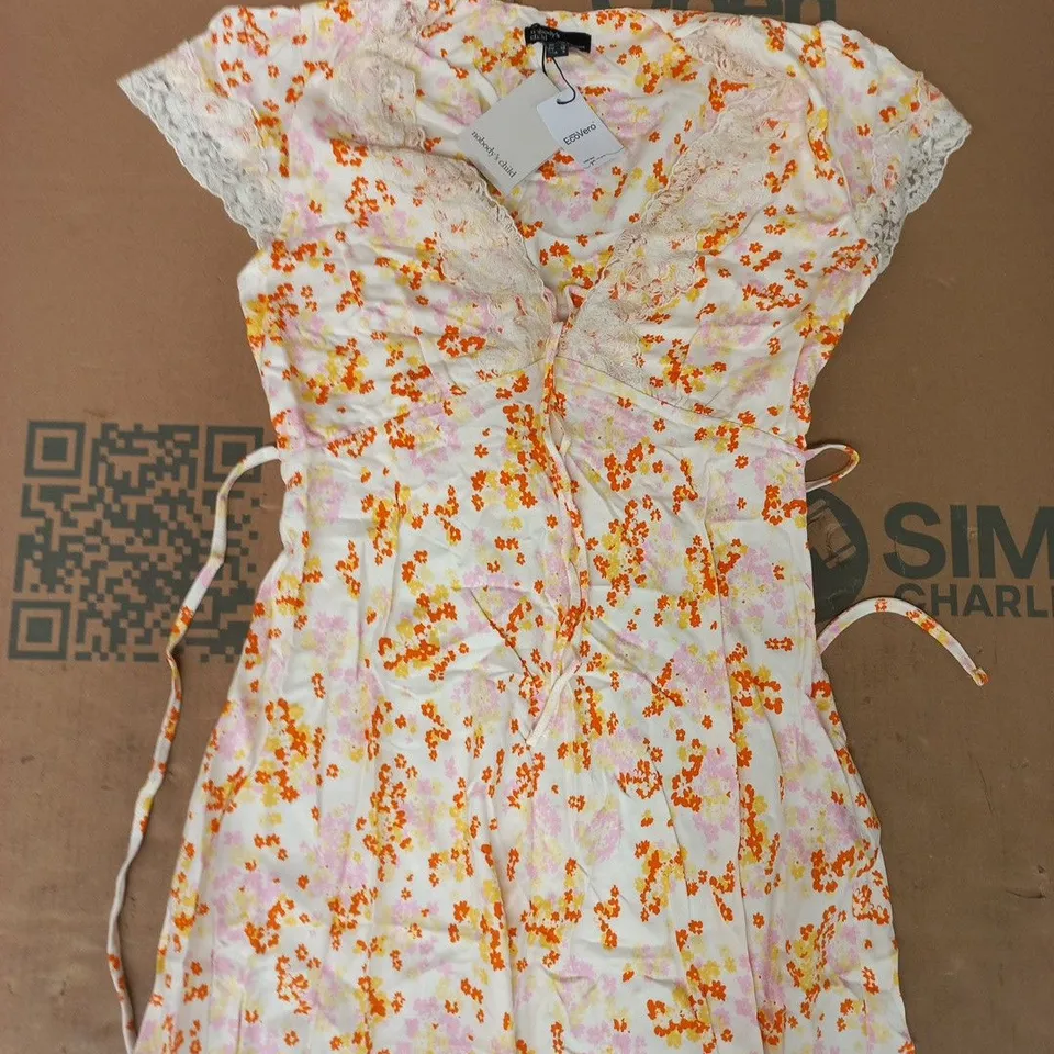 NOBODY'S CHILD AIDA MIDI SHORT SLEEVE DRESS IN WHITE/FLORAL SIZE UK 10