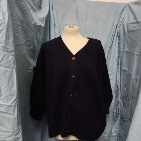 ZARA WOMEN'S NAVY CARDIGAN, V-NECK, BUTTON FRONT – SIZE M