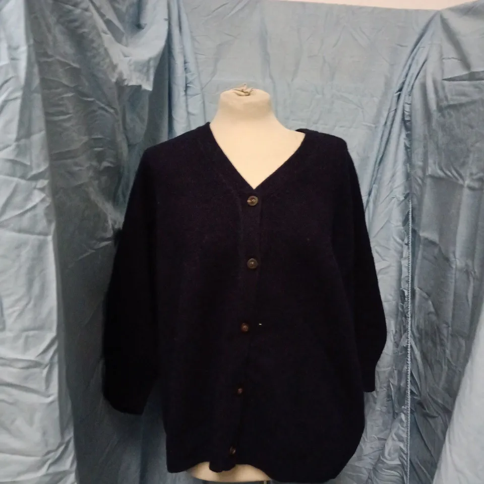 ZARA WOMEN'S NAVY CARDIGAN, V-NECK, BUTTON FRONT – SIZE M
