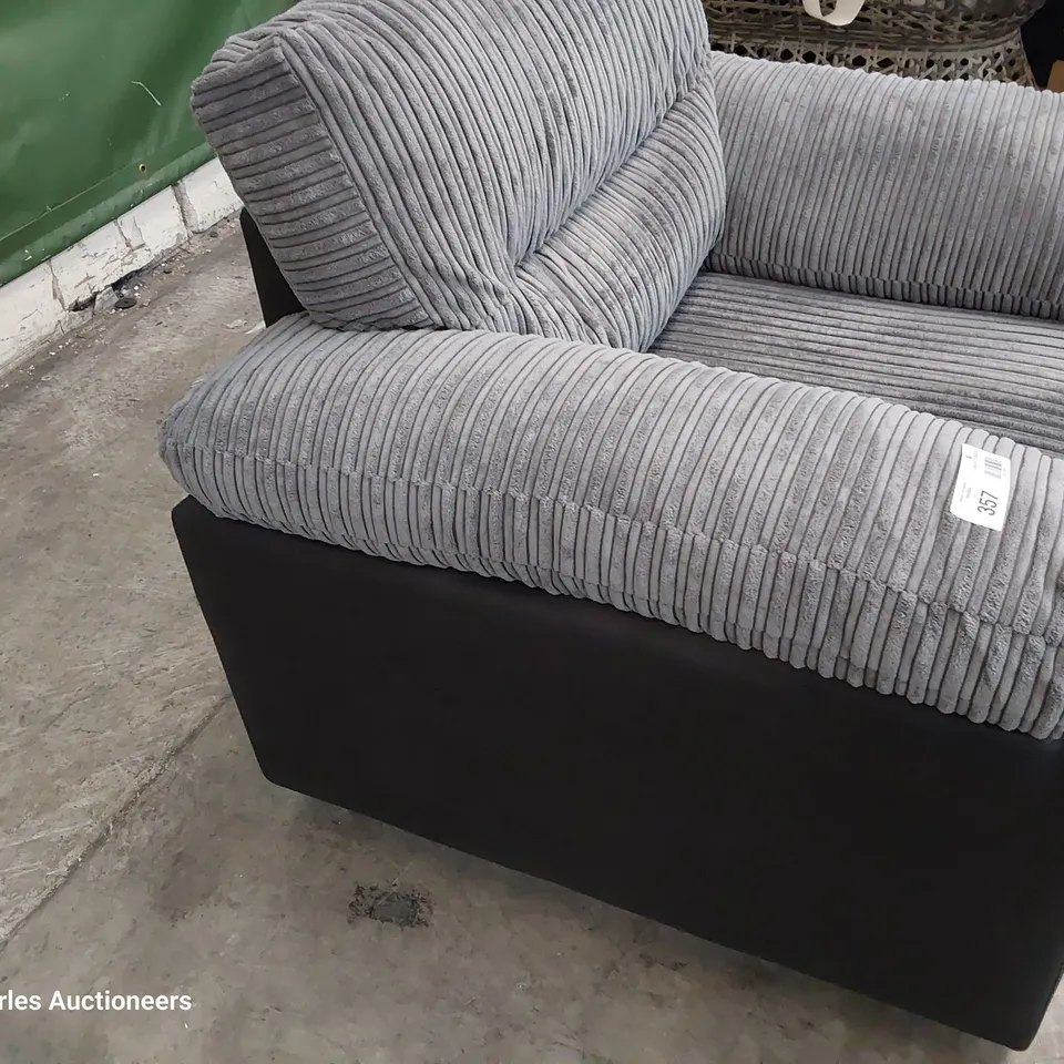 DESIGNER EASY CHAIR GREY JUMBO CHORD & BLACK FAUX LEATHER 