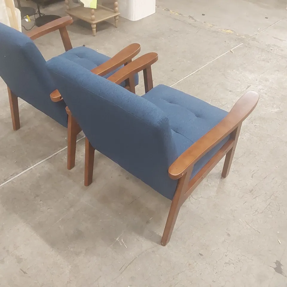 SET OF 2 66CM WIDE MID-CENTURY ACCENT CHAIRS WITH WOODEN ARMRESTS & TUFTED UPHOLSTERED SEAT