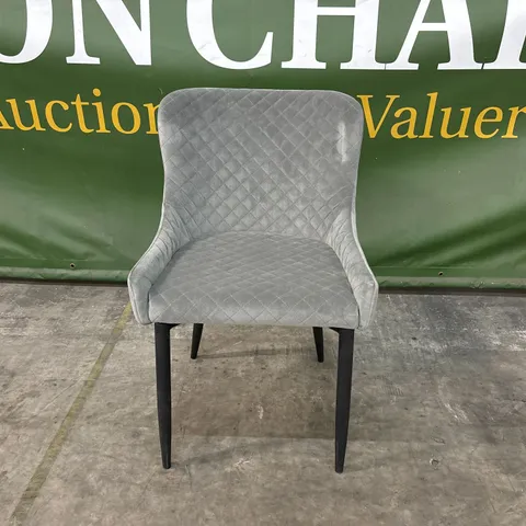 DESIGNER GREY VELVET DINING CHAIR WITH BLACK METAL LEGS 