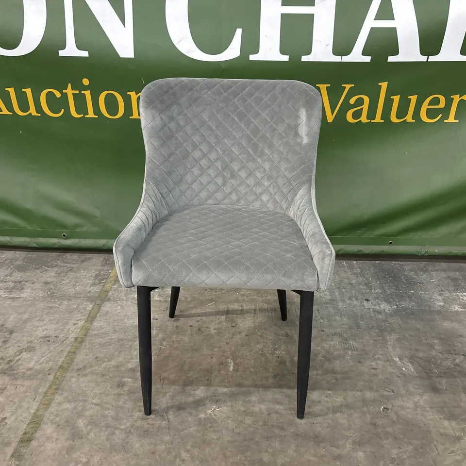 DESIGNER GREY VELVET DINING CHAIR WITH BLACK METAL LEGS 