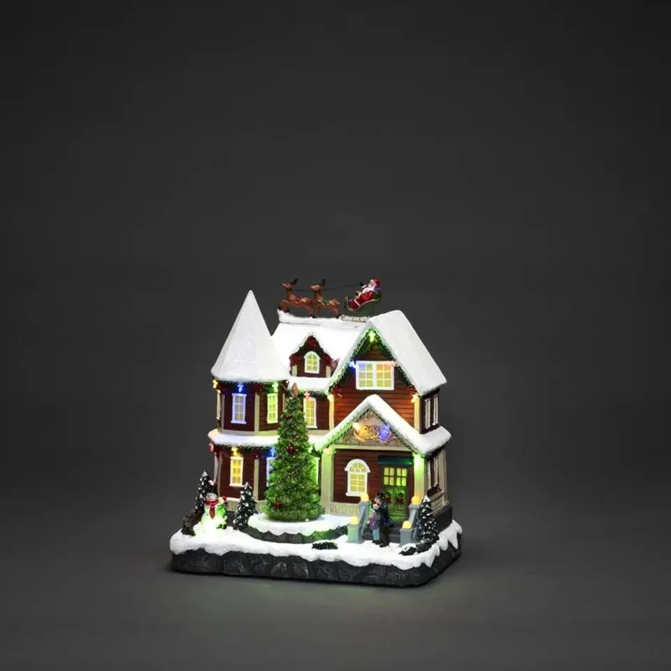 BOXED FESTIVE LED CHRISTMAS HOUSE & TREE DECORATION WITH MUSIC  - BATTERY 