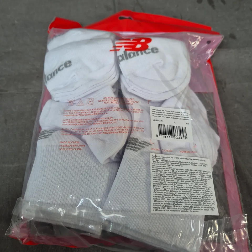 NEW BALANCE WHITE CREW SOCKS SIZE L 