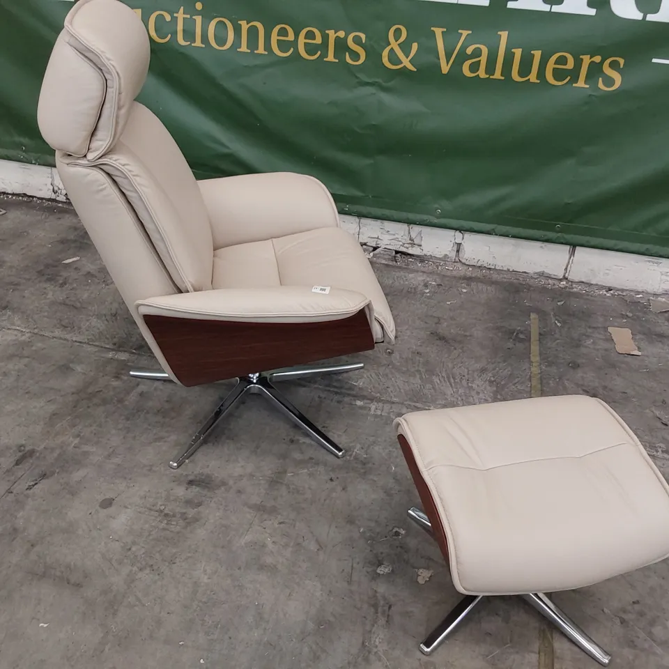 QUALITY BRITISH DESIGNER G PLAN LUND MANUAL RECLINING CHAIR & FOOTSTOOL CAMBRIDGE STONE LEATHER 