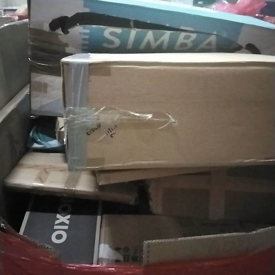 PALLET OF ASSORTED HOUSEHOLD GOODS AND PRODUCTS TO INCLUDE; BOXED FURNITURE ETC