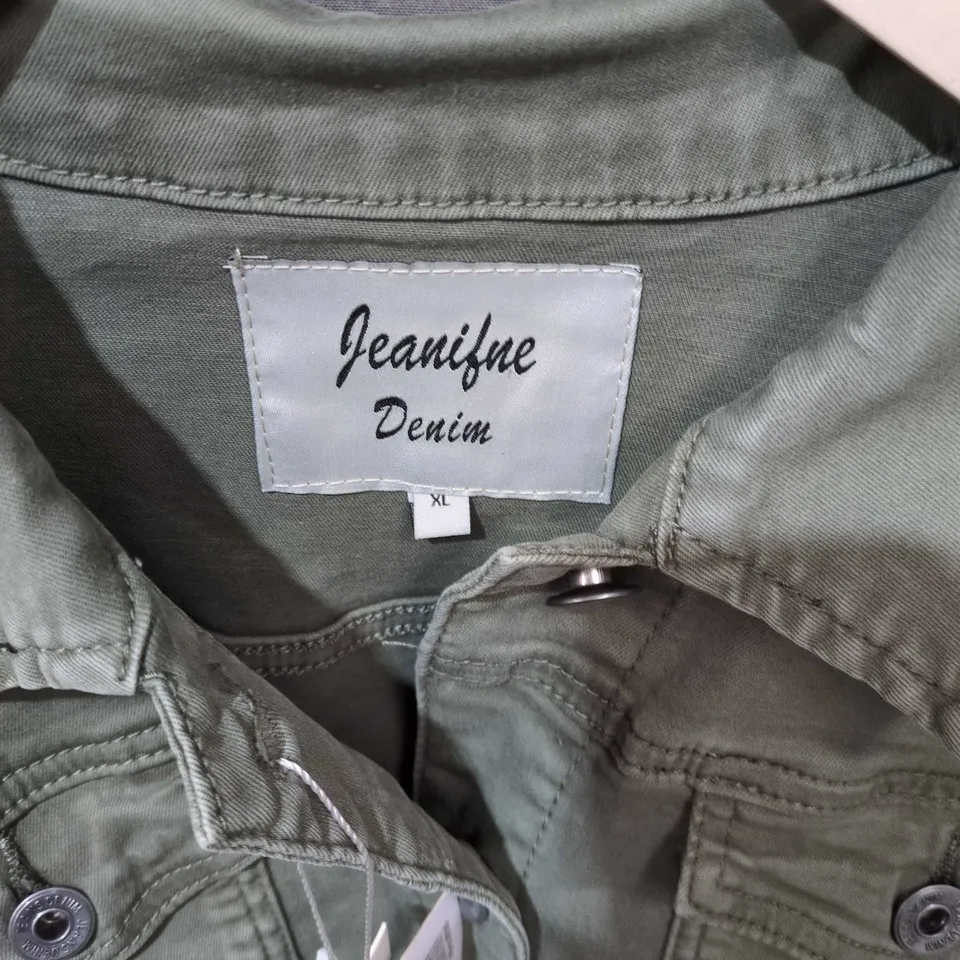 JEANIFUL DENIM OLIVE GREEN CROPPED DENIM JACKET – XL