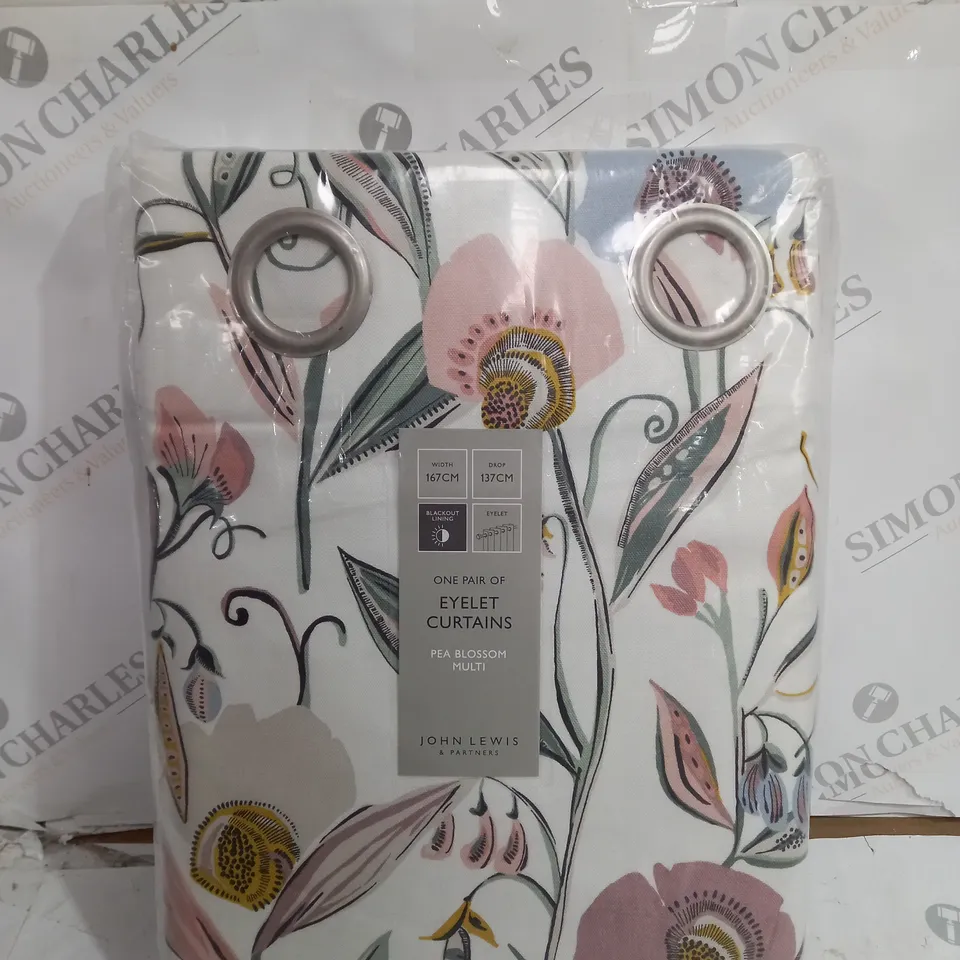 JOHN LEWIS EYELET CURTAINS PEA BLOSSOM MULTI - WIDTH 167CM X DROP 137CM