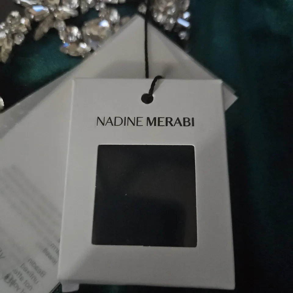 NADINE MERABI TEAL EVENING GOWN WITH CRYSTAL NECKLACE – UK 14