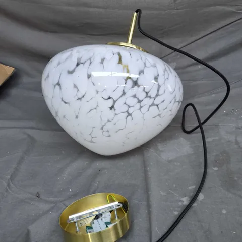 MARBLED GLASS PENDANT LAMP WITH BRASS FITTINGS