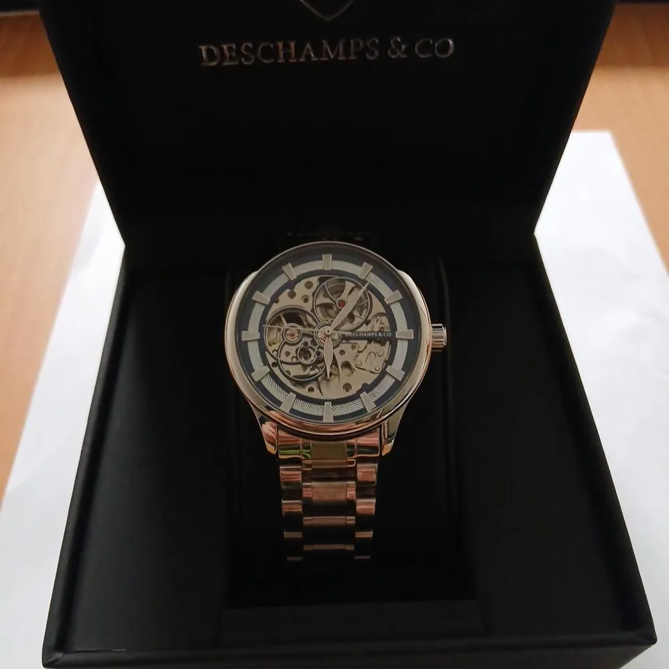 DESCHAMPS & CO SKELETON WATCH – SILVER TONE, IN PRESENTATION BOX