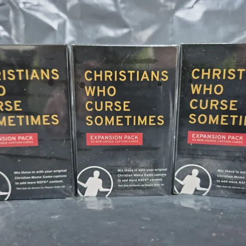 BOX OF APPROXIMATELY 25 SEALED CHRISTIANS WHO CURSE SOMETIMES EXPANSION PACKS FOR THE CHRISTIAN MEME GAME