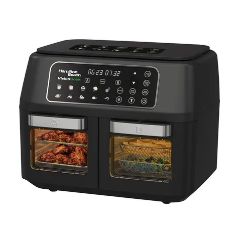 BOXED HAMILTON BEACH VISION COOK DIGITAL DUAL AIR FRYER OVEN