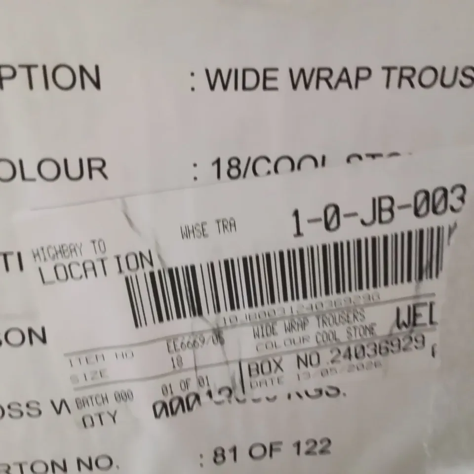 BOXED BRAND NEW APPROXIMATELY 13 JD WILLIAMS WIDE WRAP TROUSERS COOL STONE SIZE 18