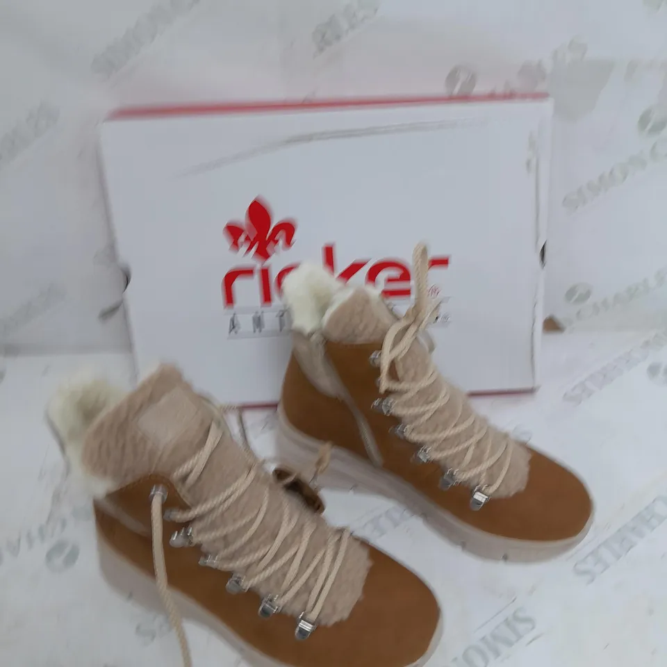BOXED RIEKER CHUNKY BOOT IN BROWN SIZE 4