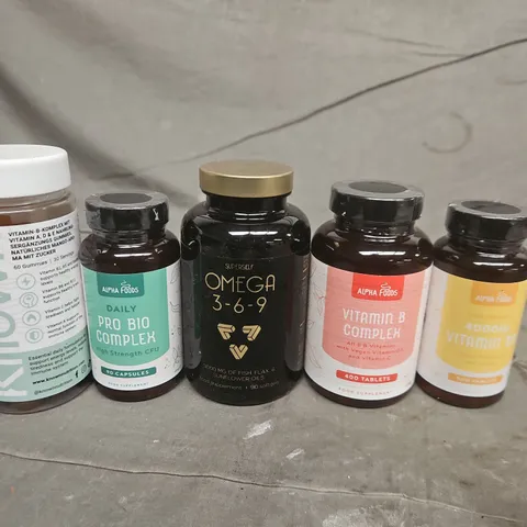 APPROXIMATELY 7 ASSORTED VITAMIN & DIETARY SUPPLEMENT TO INCLUDE – OMEGA 3-6-9, DAILY PRO BIO COMPLEX, VITAMIN B COMPLEX