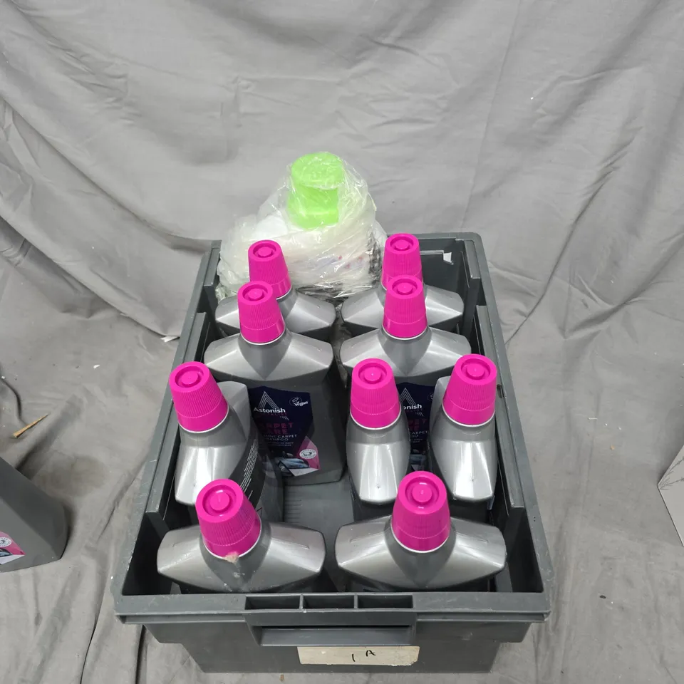 BOX OF APPROXIMATELY 10 ASSORTED LIQUID ITEMS TO INCLUDE: CARPET SHAMPOO AND REED DIFFUSER