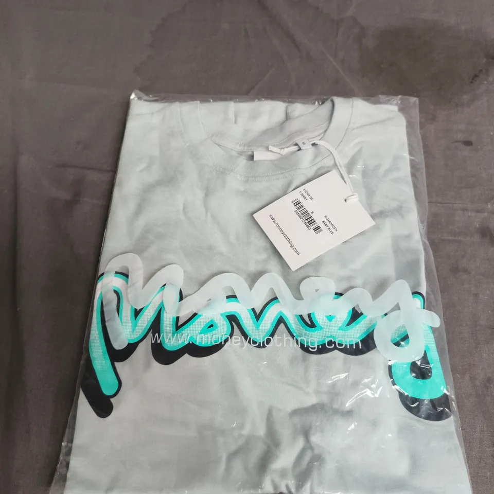 MONEY CLOTHING STICKER TEE T-SHIRT – BABY BLUE, SIZE S
