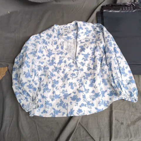 CLAUDIE PIERLOT FLORAL PRINT BLOUSE – WHITE WITH BLUE FLOWERS – WOMEN'S CLOTHING 