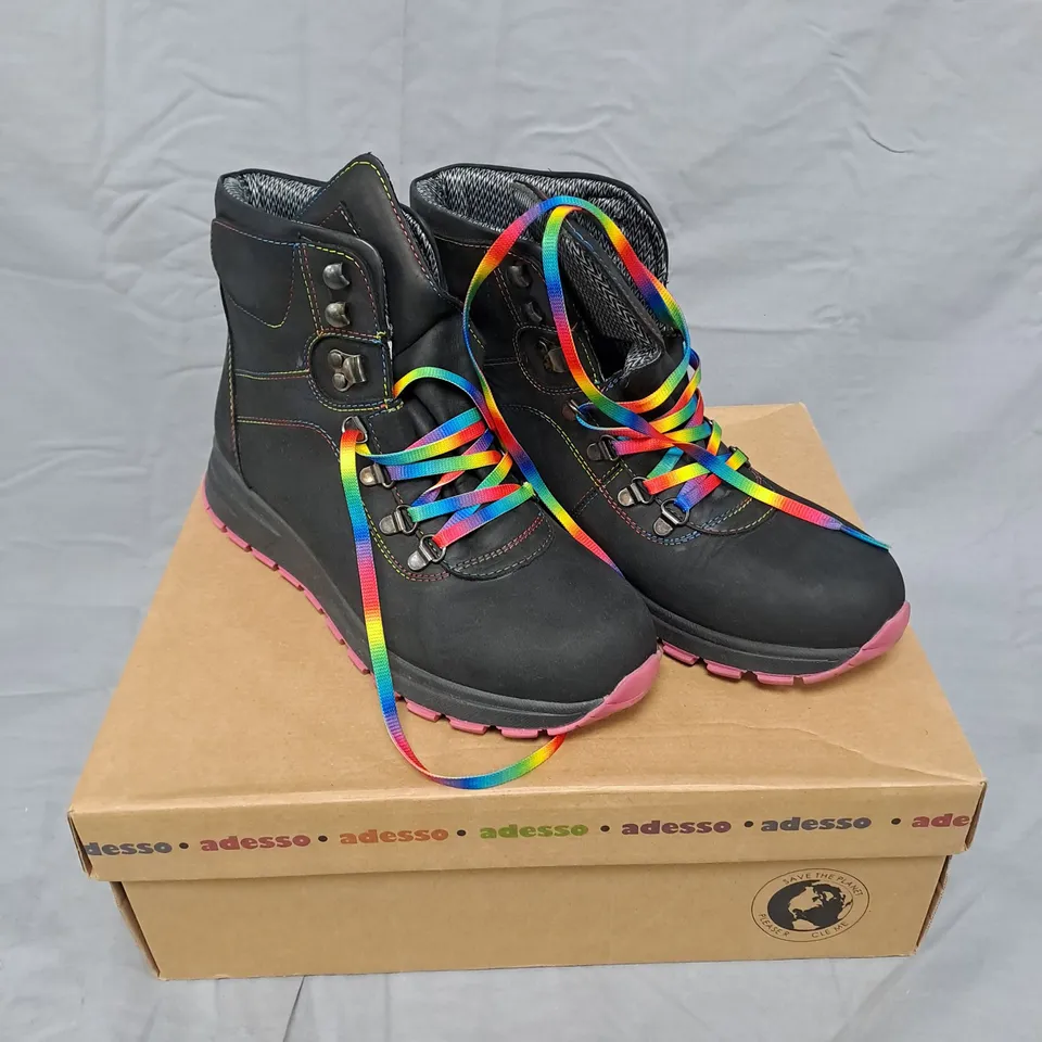 ADESSO WOMEN'S BLACK BOOTS WITH RAINBOW LACES - 6.5