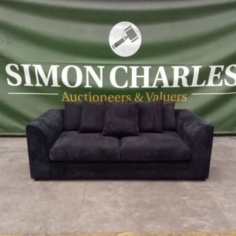 DESIGNER 3 SEATER CORDUROY SCATTER-BACK SOFA - BLACK