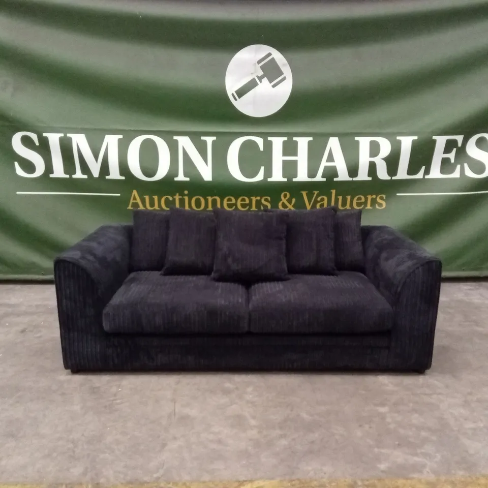 DESIGNER 3 SEATER CORDUROY SCATTER-BACK SOFA - BLACK