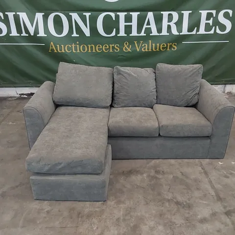 DESIGNER 3-SEATER CHAISE SOFA IN GREY FABRIC