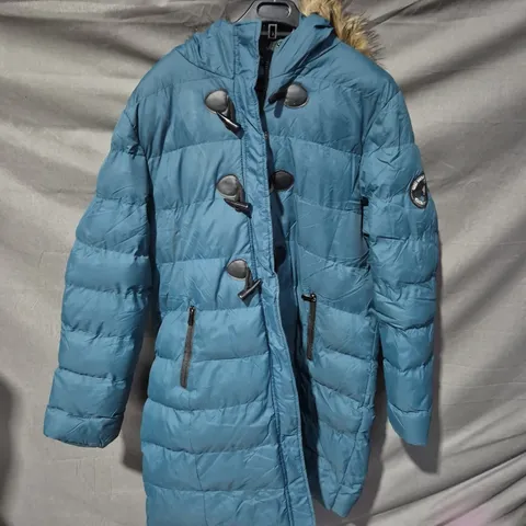 BRAVE SOUL OUTDOOR EDITION PUFFER COAT – DARK TEAL WITH FUR HOOD - UK 20