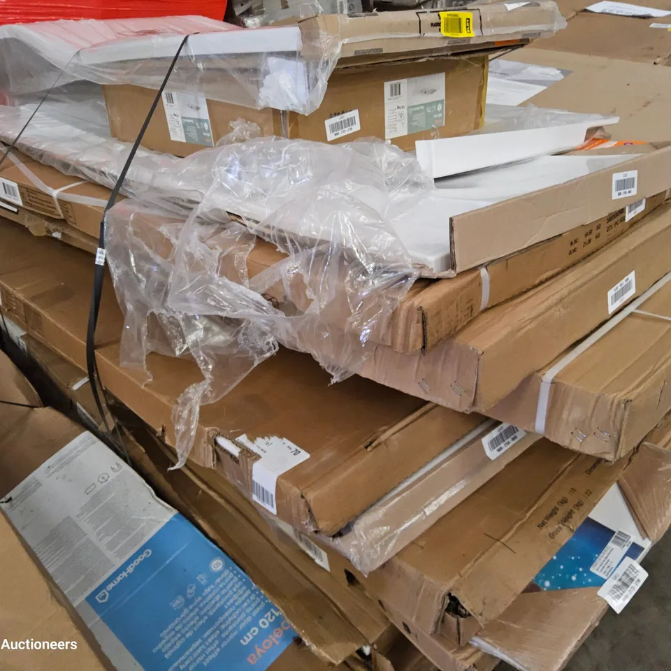 PALLET OF ASSORTED BATHROOM FITTINGS INCLUDING, BATH FRONTS, NUBIA BATH SCREEN,PIVOT BATH SCREEN BLACK, MILA VANITY BASIN.