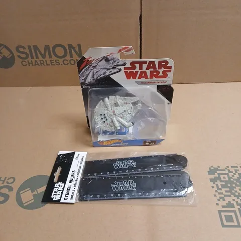 HOT WHEELS STARSHIPS STAR WARS MILLENIUM FALCON + STAR WARDS STENCIL RULERS 