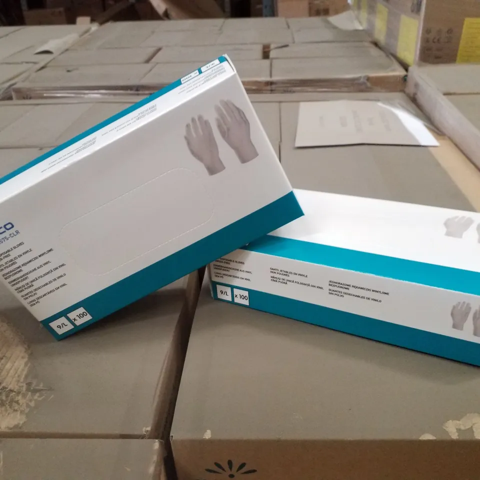 PALLET OF APPROXIMATELY 56 INTCO VINYL DISPOSABLE GLOVES 100PK BOXES - LARGE