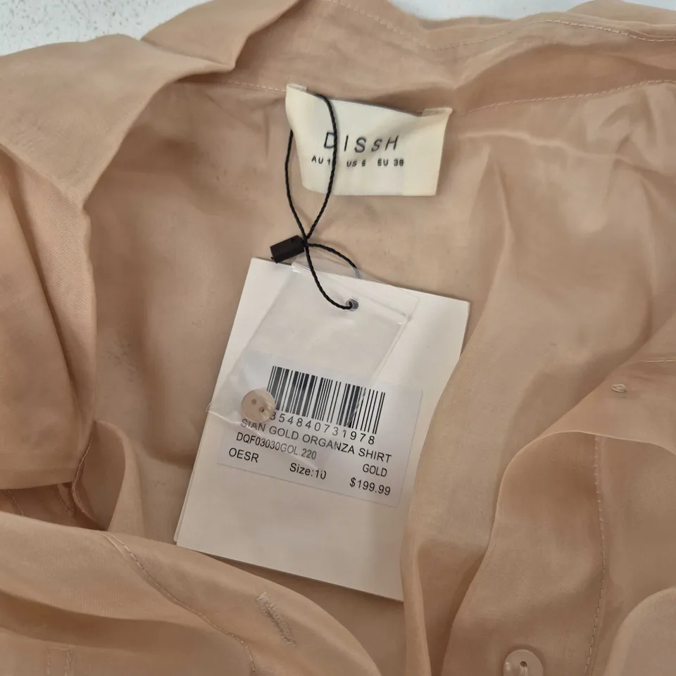DISSH SIAN GOLD ORGANZA SHIRT IN GOLD - SIZE 10