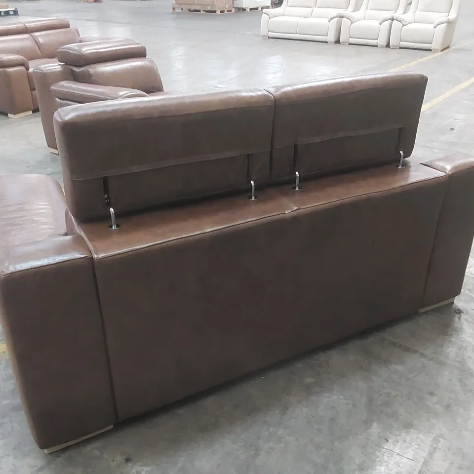QUALITY DESIGNER ITALIAN MADE RICCARDO 2 SEATER LEATHER SOFA - BRANDY