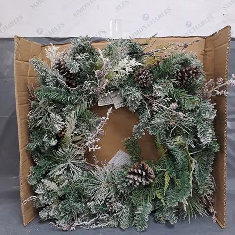 FROSTED CONE WREATH PRE LIT