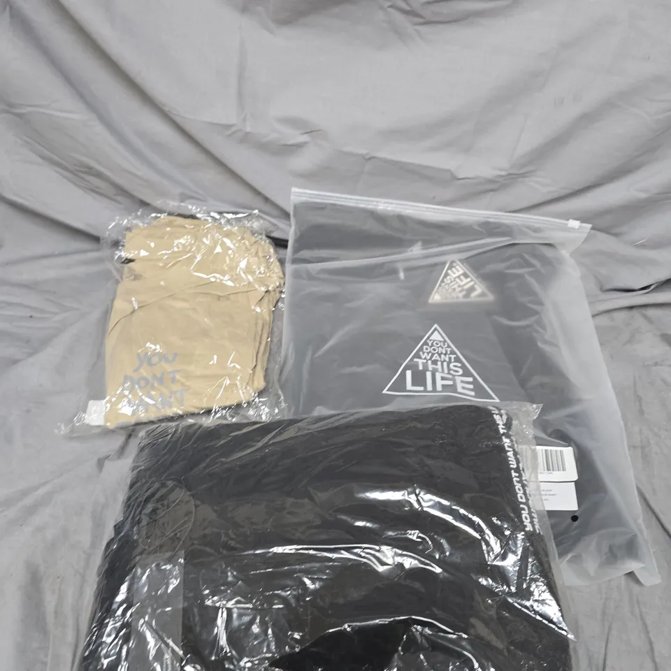 APPROXIMATELY 25 ASSORTED YOU DONT WANT THIS LIFE BRANDED CLOTHING PRODUCTS 