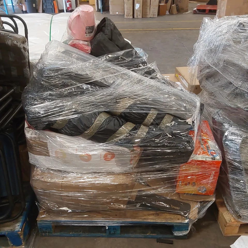 PALLET CONTAINING A LARGE ASSORTMENT OF CONSUMER PRODUCTS INCLUDING: KIDOOLA LEARNING TOWER, MOP, LEAF BLOWER ECT